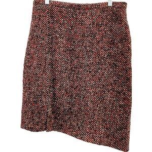 Oltre Skirt Italian Size 46 / US ≠ 12 Red Black Tweed Asymmetrical Pencil Style